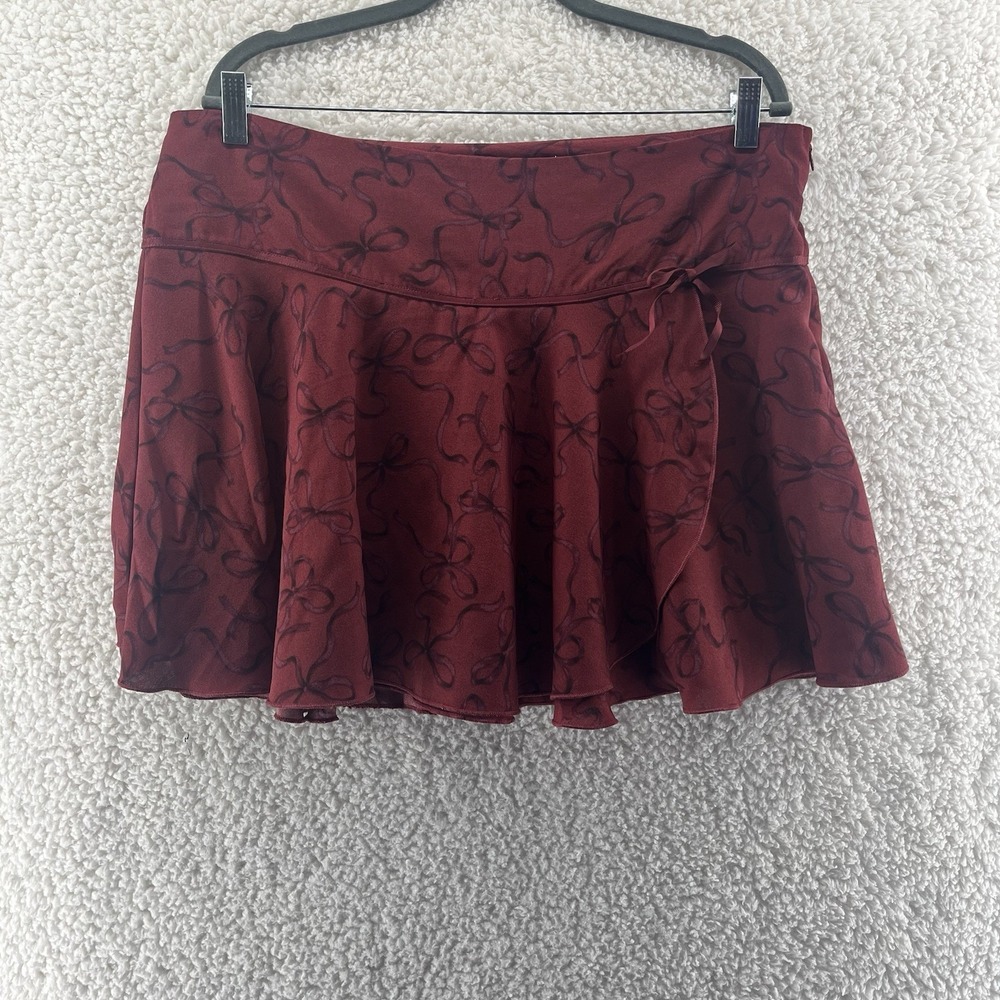 Aeropostale Mini Skirt Skort XL Burgundy Bow Print Coquette Dark Moody Preppy